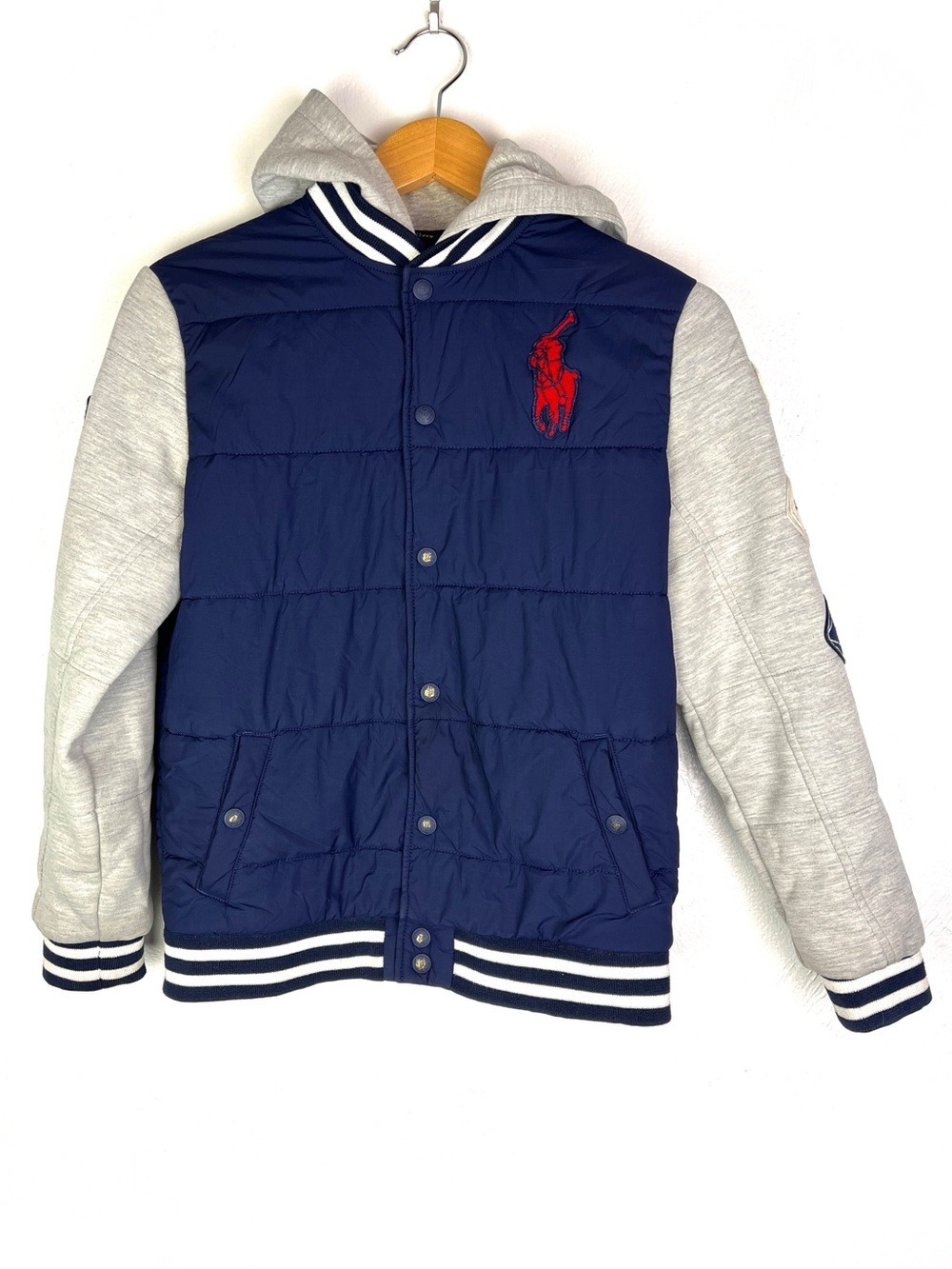 Polo Ralph Lauren Navy Quilted Hooded Varsity Jacket Big Pony Kids size large